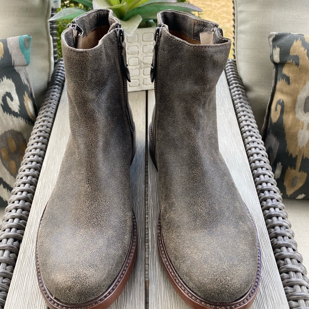H.S. Trask distressed leather booties.